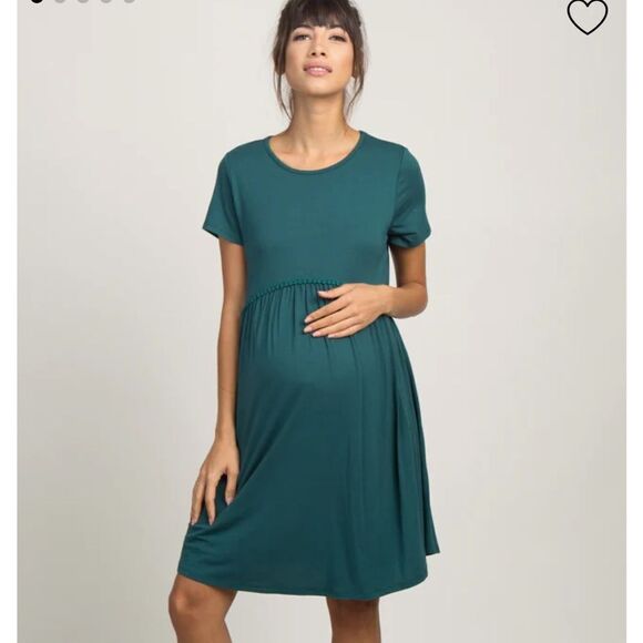 PinkBlush Teal Solid Crochet Trim Maternity Shift Dress L - Picture 1 of 7